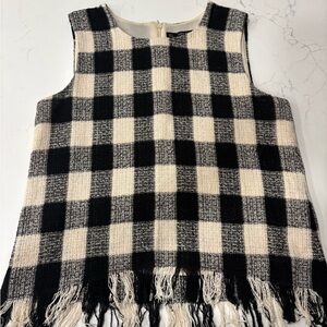 Black & Cream Check Fringe Dress